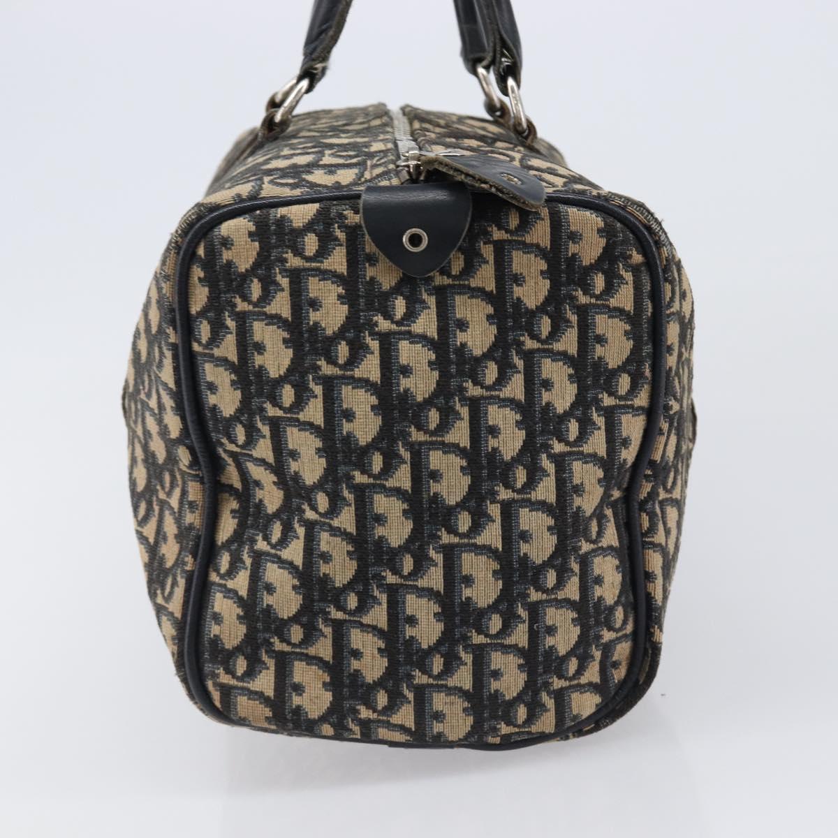 Christian Dior Trotter Canvas Boston Bag Navy Silver Auth 203017