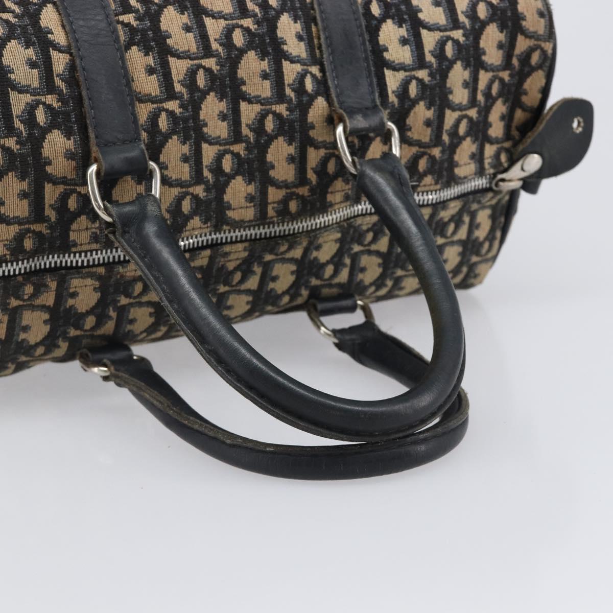 Christian Dior Trotter Canvas Boston Bag Navy Silver Auth 203017