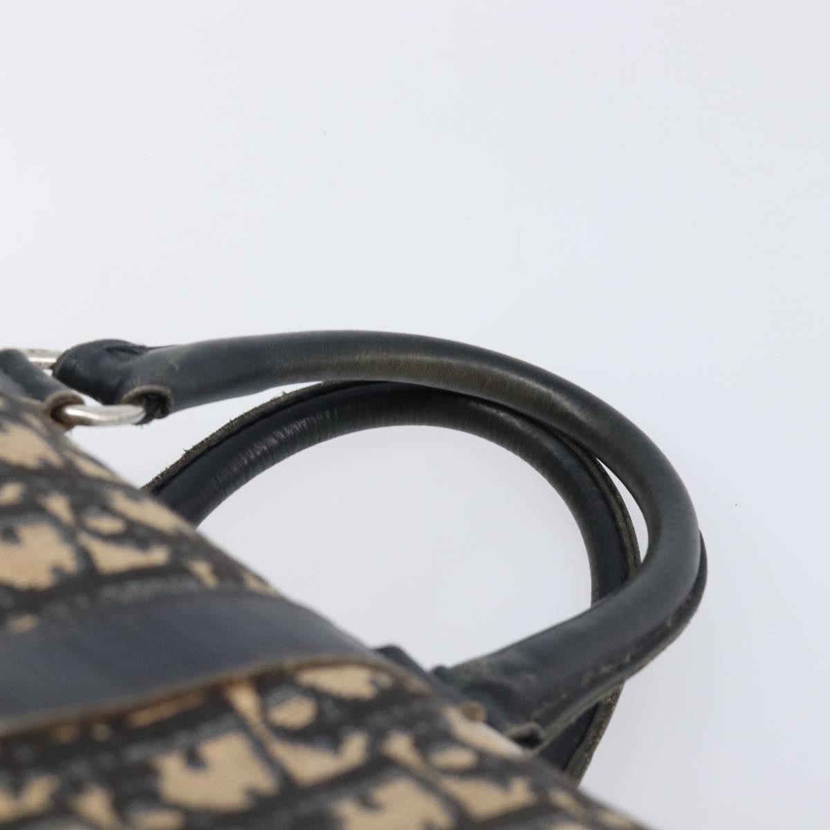 Christian Dior Trotter Canvas Boston Bag Navy Silver Auth 203017