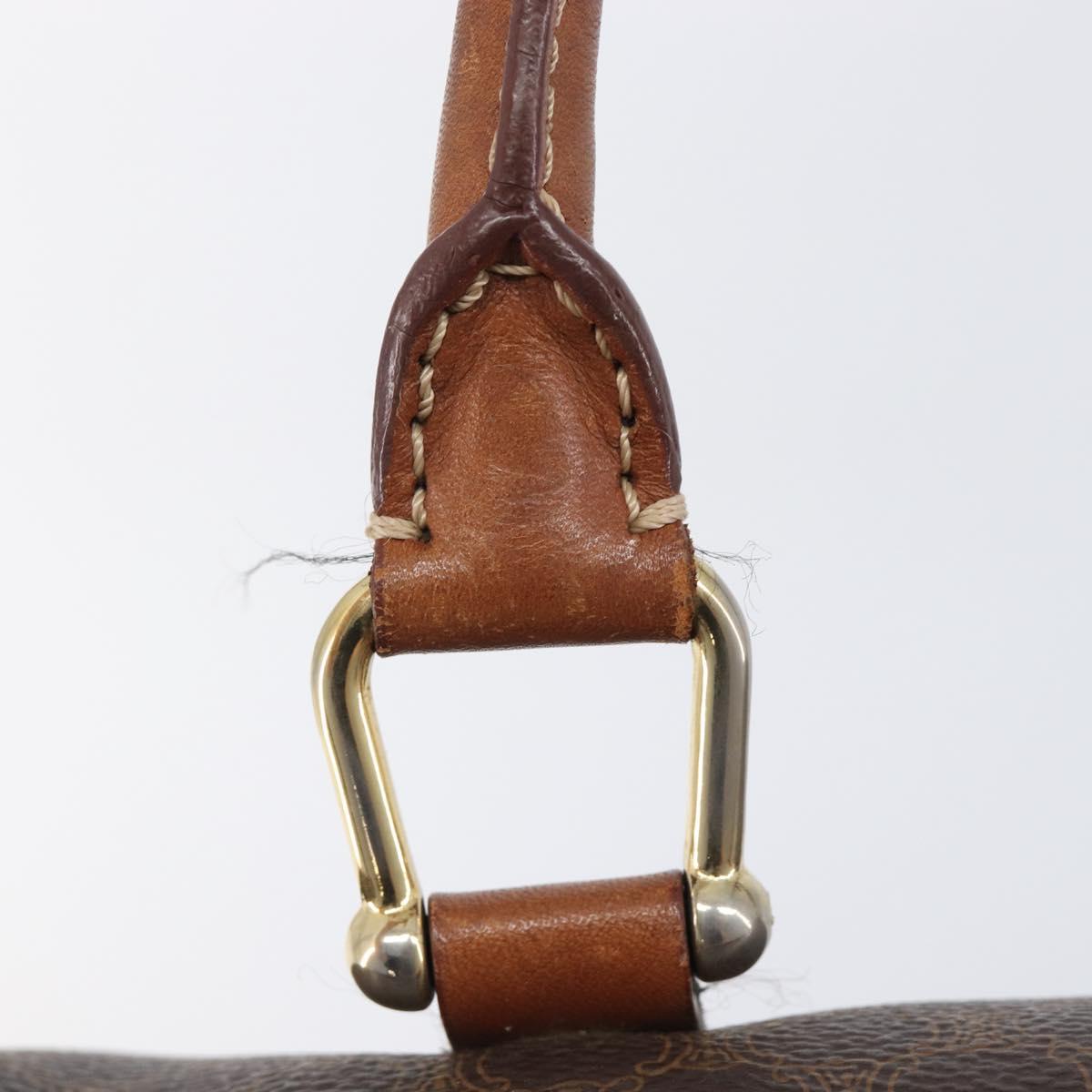 CELINE Macadam Canvas Boston Bag PVC Leather Brown Gold Auth 203018