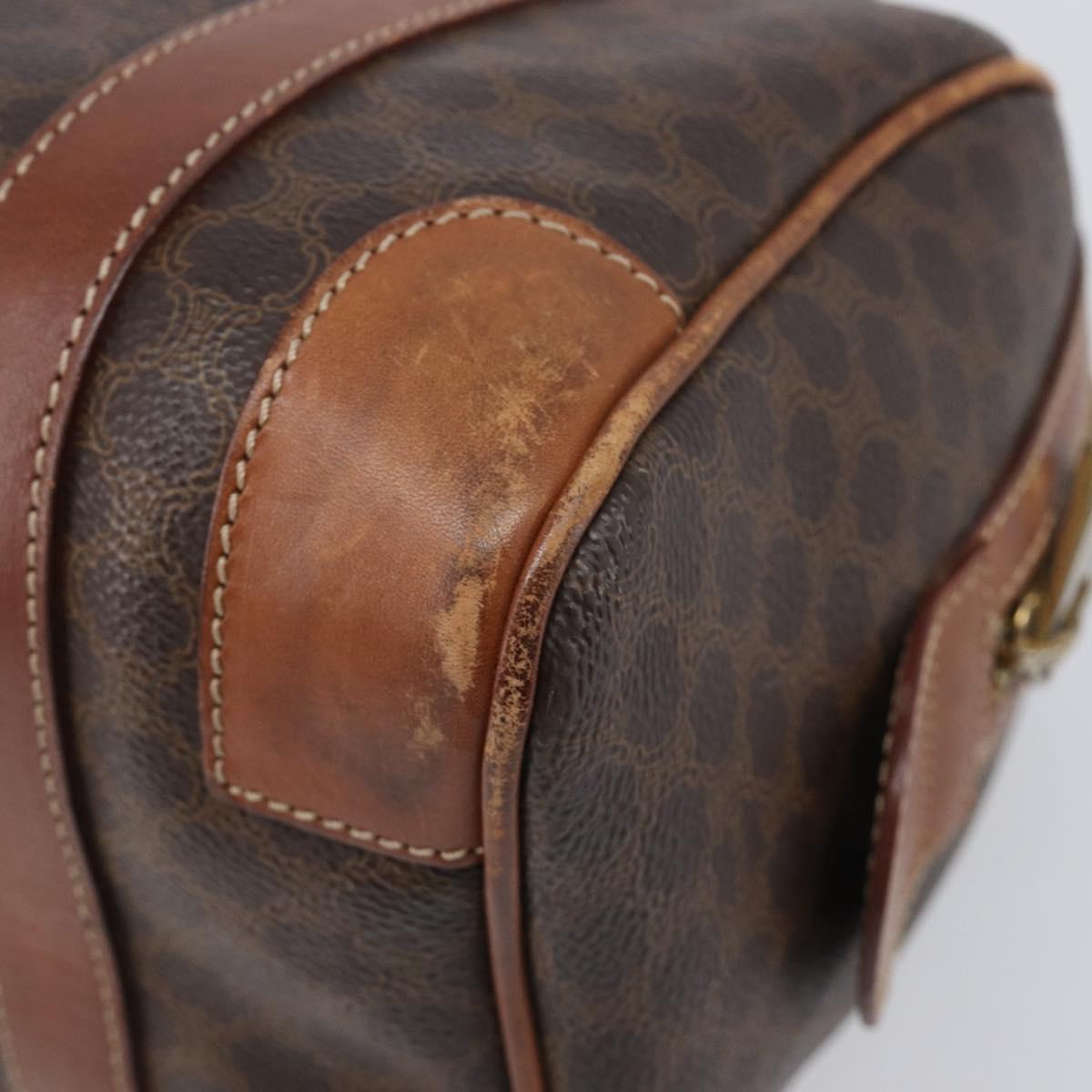 CELINE Macadam Canvas Boston Bag PVC Leather Brown Gold Auth 203018