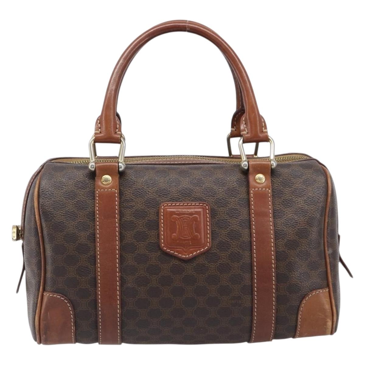 CELINE Macadam Canvas Boston Bag PVC Leather Brown Gold Auth 203018