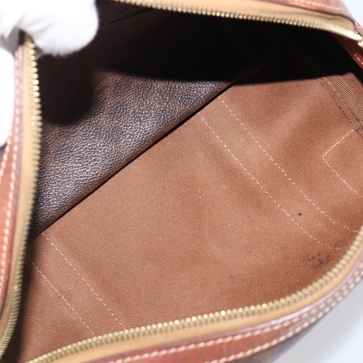 CELINE Macadam Canvas Boston Bag PVC Leather Brown Gold Auth 203018