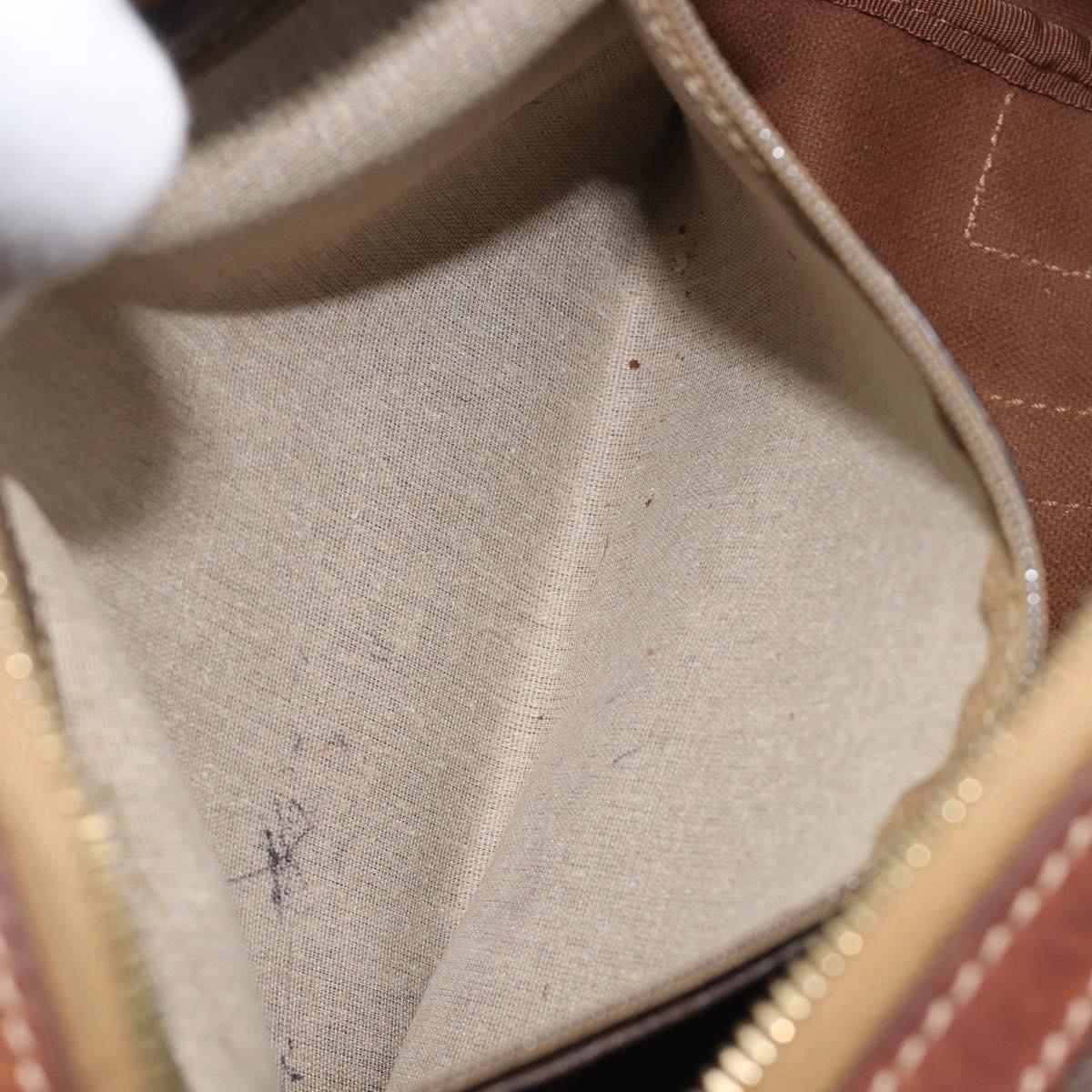 CELINE Macadam Canvas Boston Bag PVC Leather Brown Gold Auth 203018