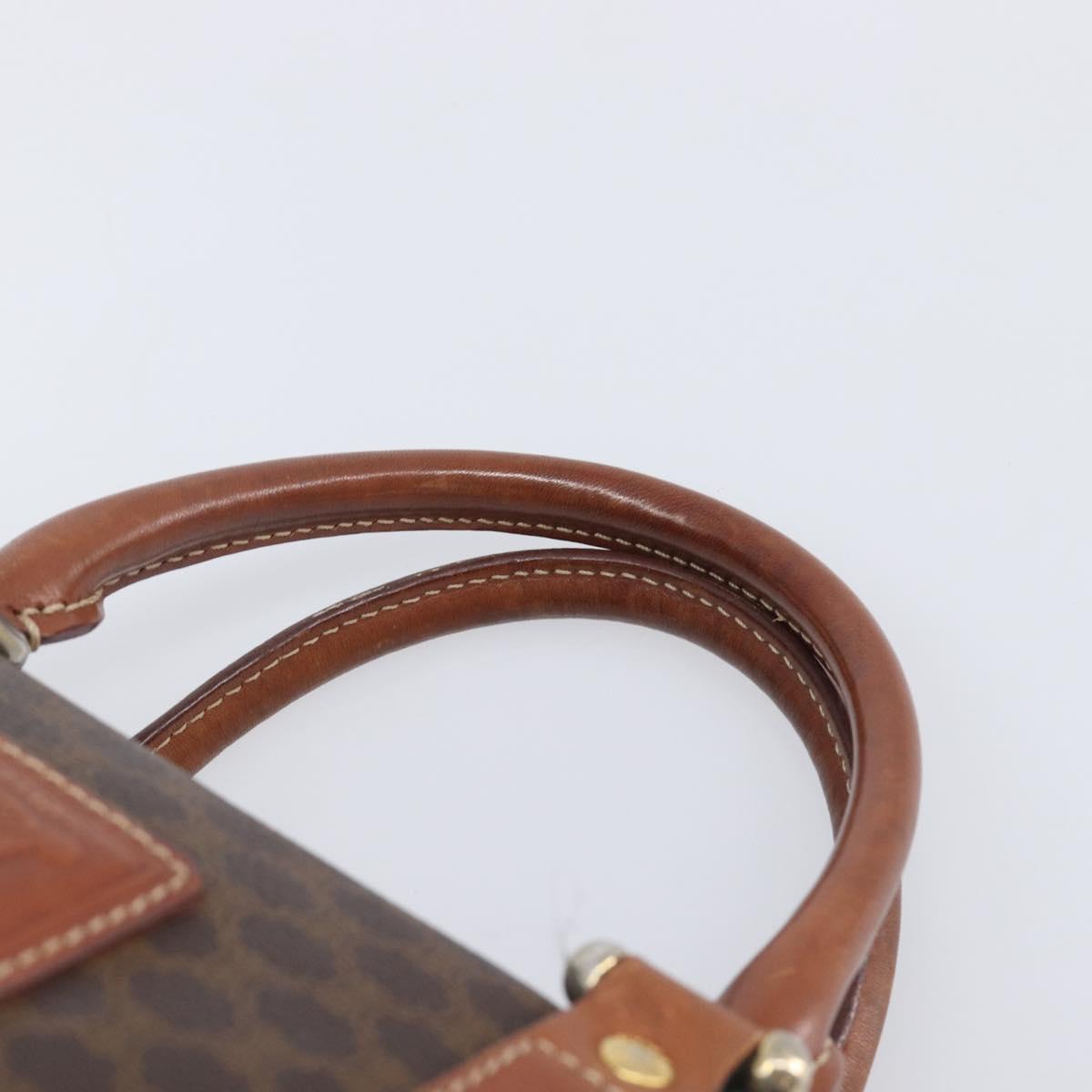 CELINE Macadam Canvas Boston Bag PVC Leather Brown Gold Auth 203018