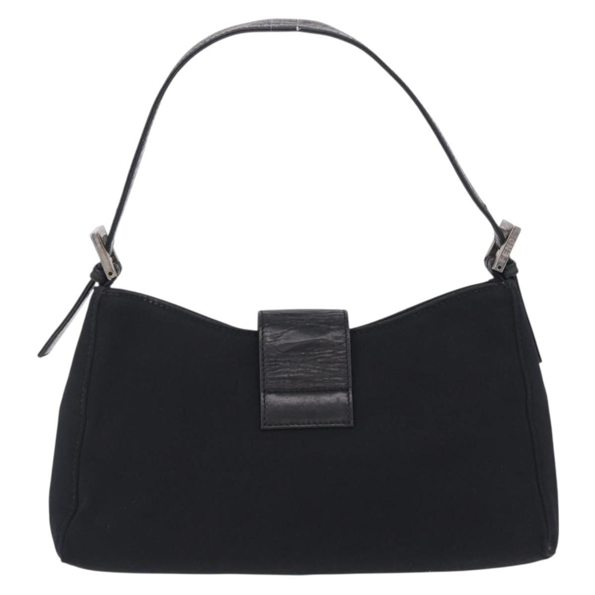FENDI Mamma Baguette Shoulder Bag Cotton Jersey Black Silver Auth 203020V