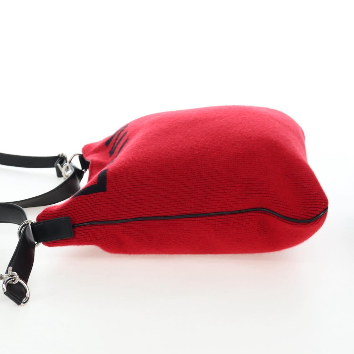 CELINE Shoulder Bag Knitted Fabrics Red Silver Auth 203021V