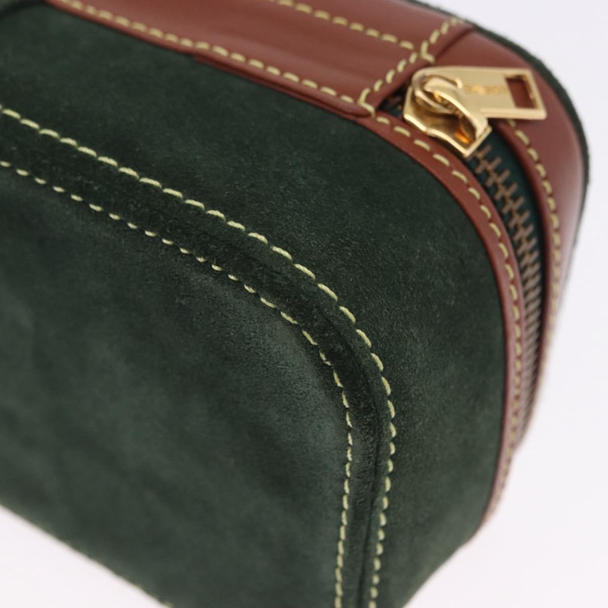 LOEWE Jewelry Pouch Suede Green Gold Auth 203034A