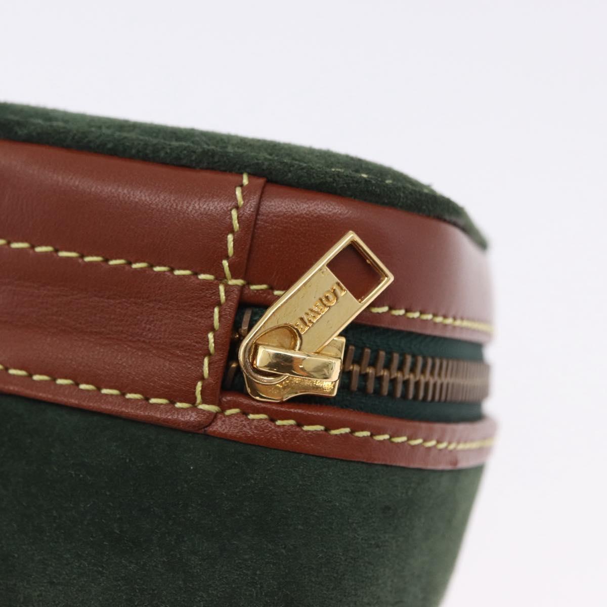 LOEWE Jewelry Pouch Suede Green Gold Auth 203034A