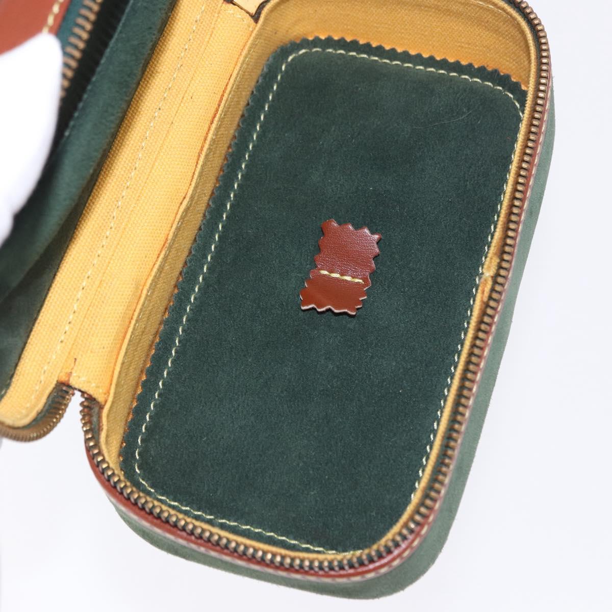 LOEWE Jewelry Pouch Suede Green Gold Auth 203034A