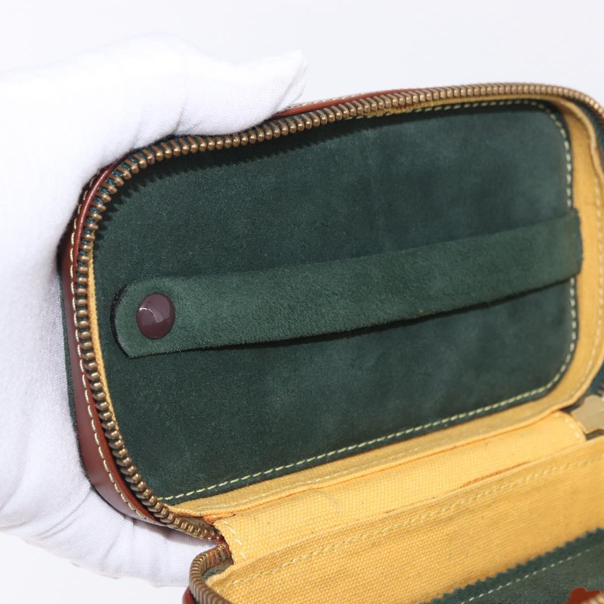 LOEWE Jewelry Pouch Suede Green Gold Auth 203034A