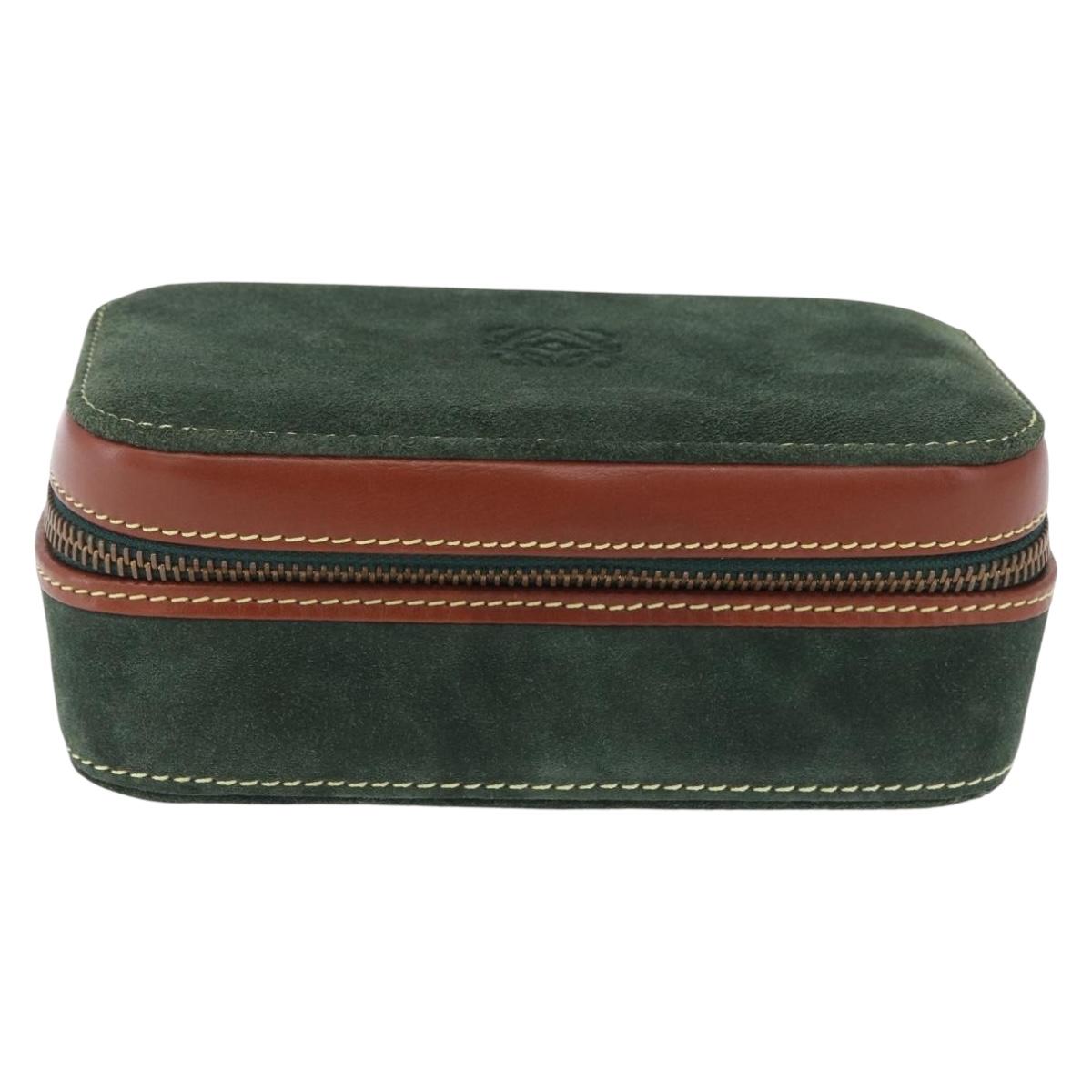 LOEWE Jewelry Pouch Suede Green Gold Auth 203034A