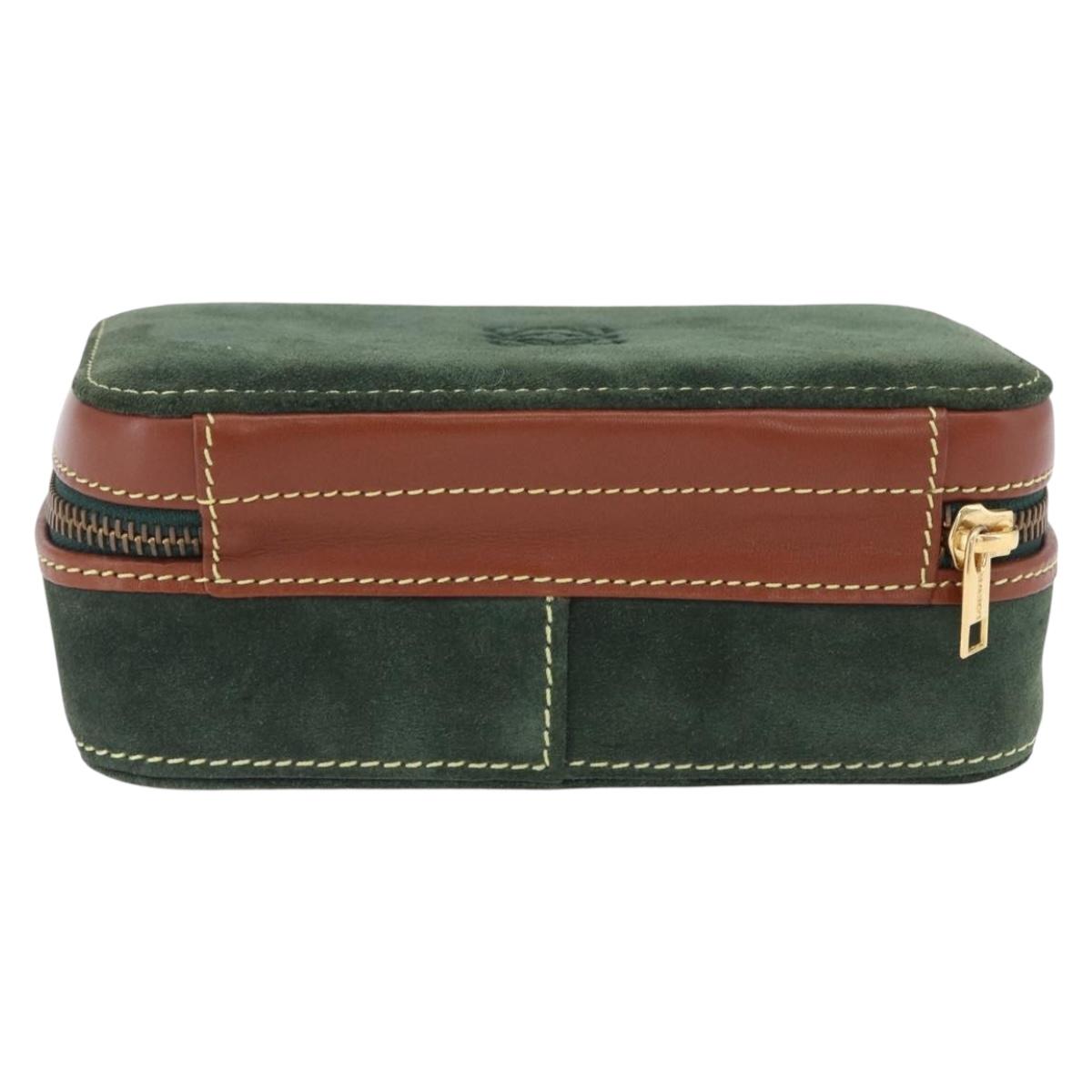 LOEWE Jewelry Pouch Suede Green Gold Auth 203034A