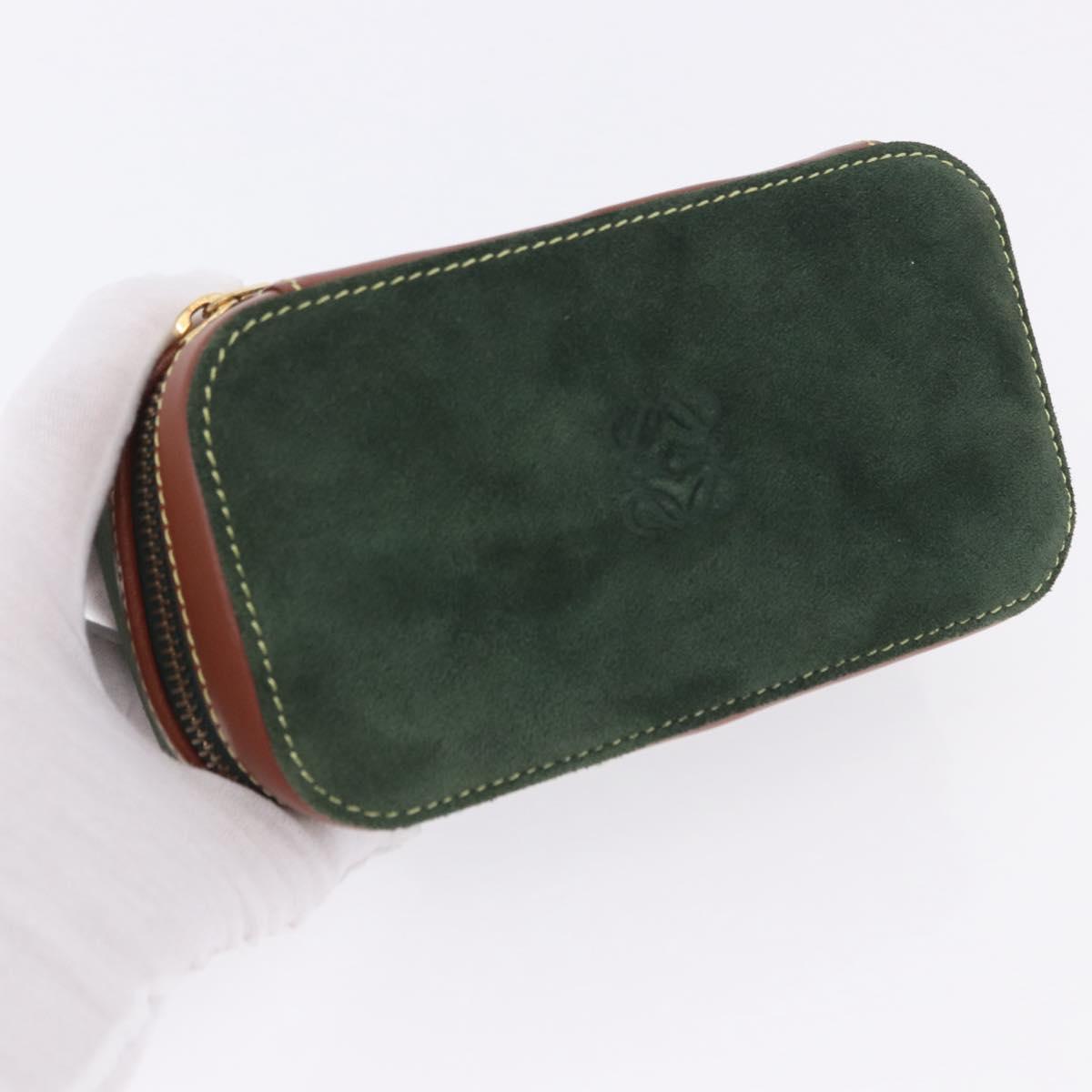 LOEWE Jewelry Pouch Suede Green Gold Auth 203034A