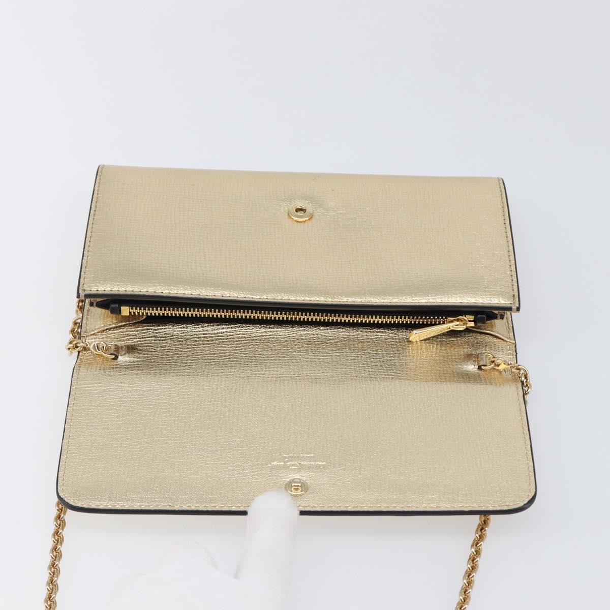 Salvatore Ferragamo Gancini Chain Shoulder Wallet Leather Gold Auth 203036V