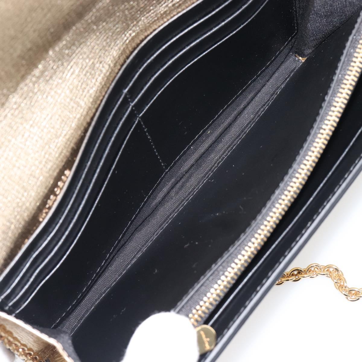Salvatore Ferragamo Gancini Chain Shoulder Wallet Leather Gold Auth 203036V