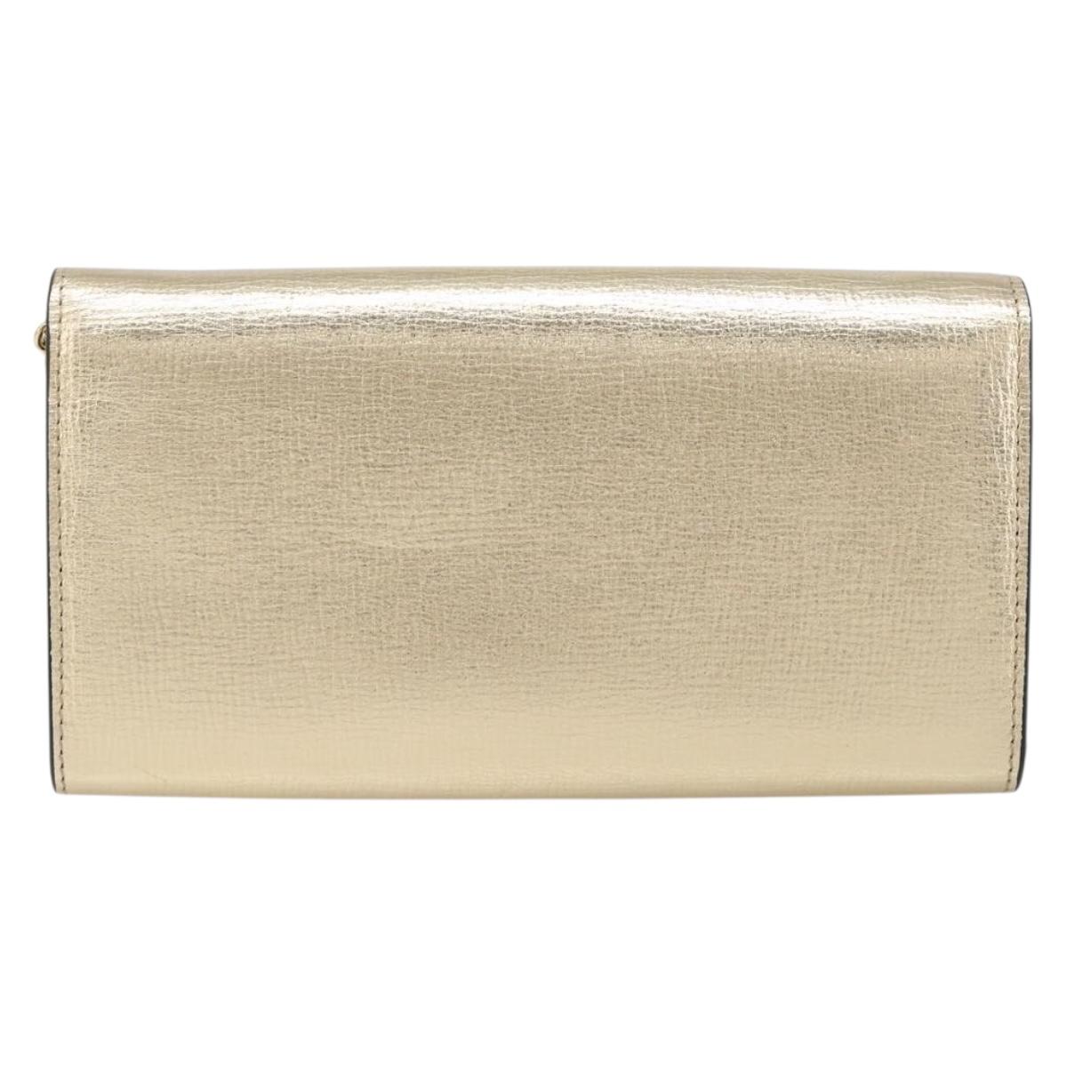 Salvatore Ferragamo Gancini Chain Shoulder Wallet Leather Gold Auth 203036V