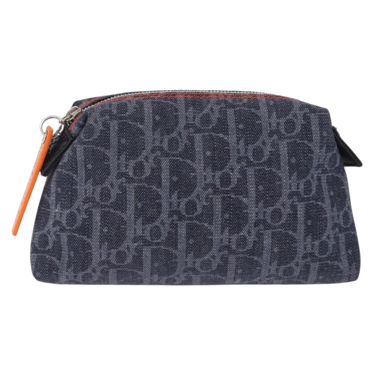 Christian Dior Trotter Canvas Flight Line Pouch Denim Navy Silver Auth 203039A