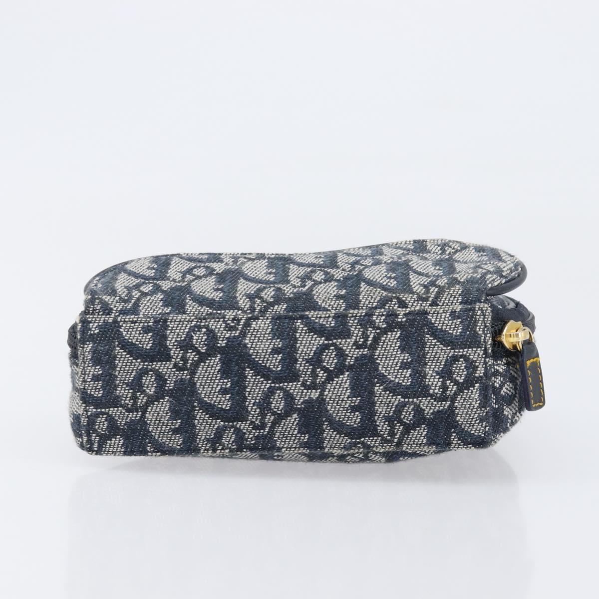 Christian Dior Trotter Canvas saddle Pouch Navy Gold Auth 203040A