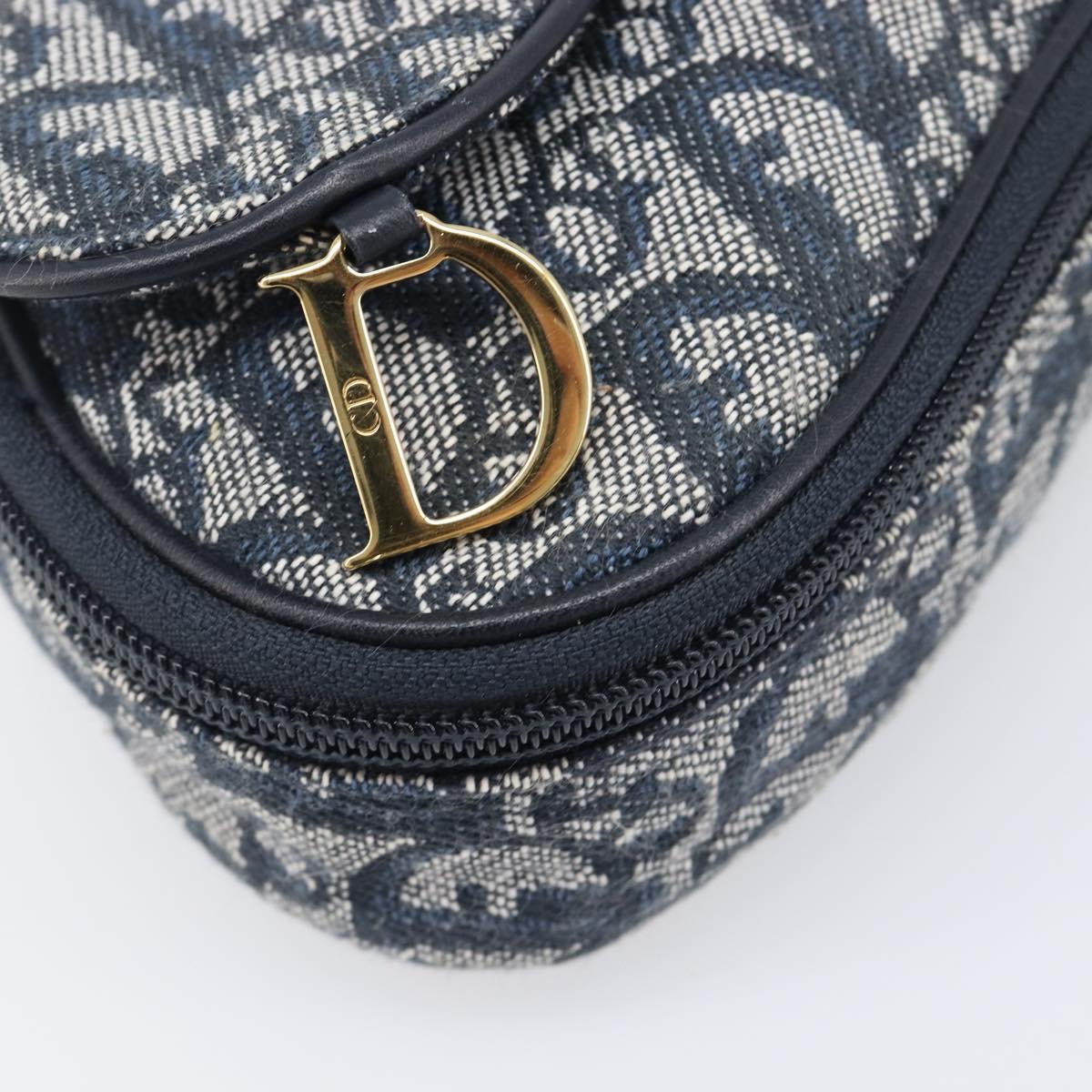 Christian Dior Trotter Canvas saddle Pouch Navy Gold Auth 203040A
