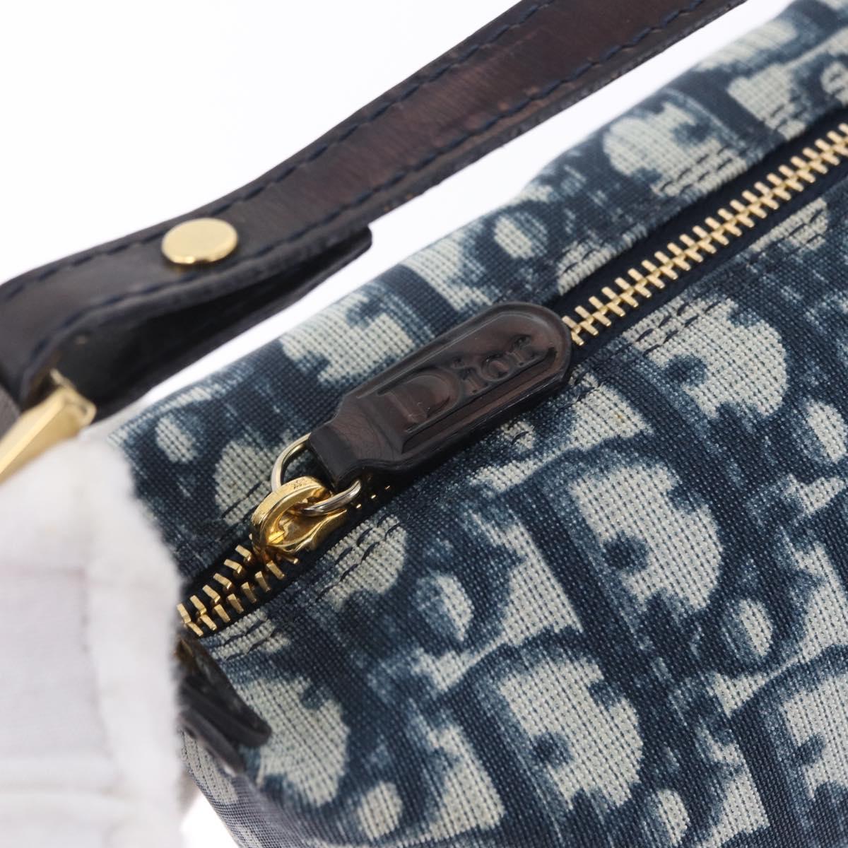 Christian Dior Trotter Canvas Hand Pouch PVC Navy Gold Auth 203041V