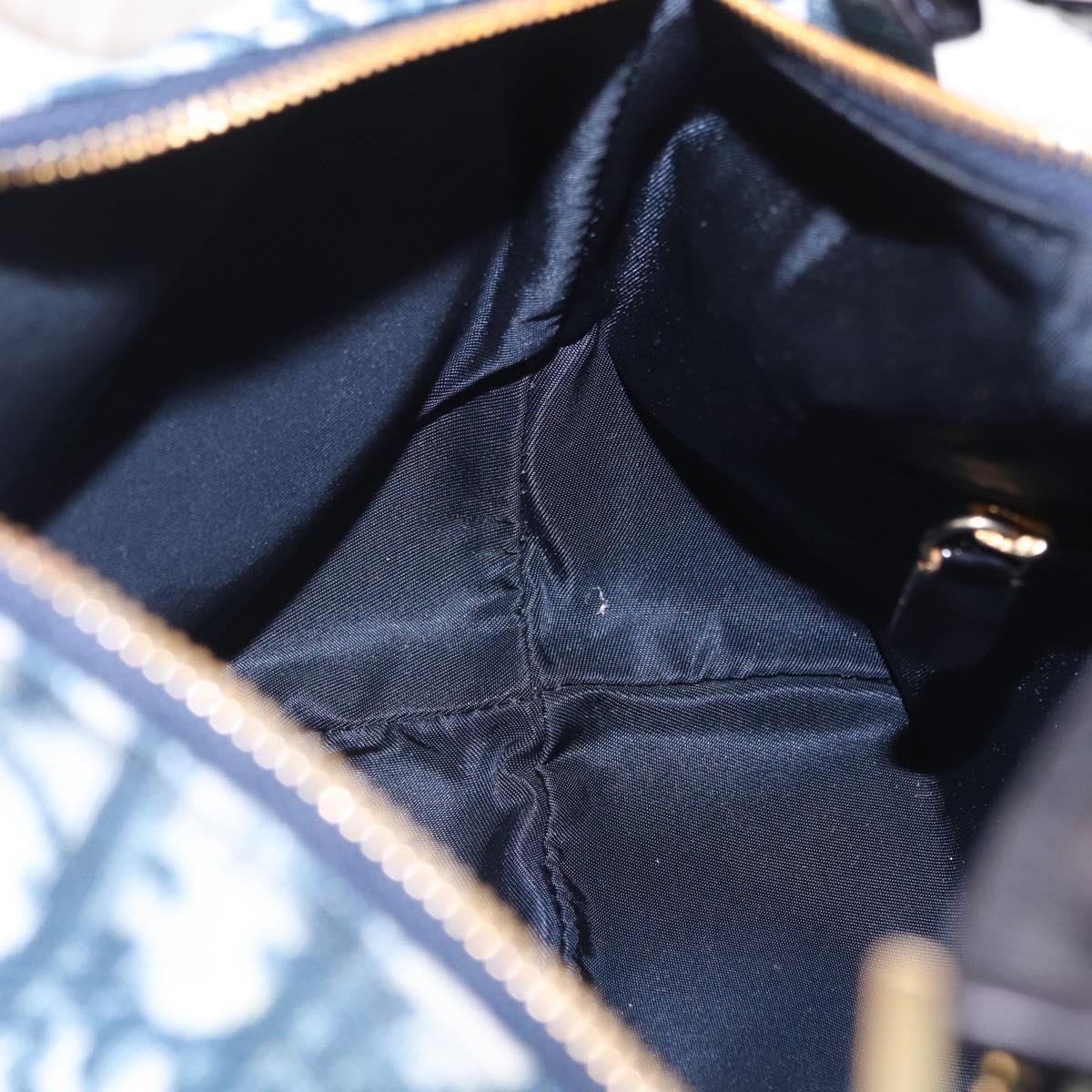 Christian Dior Trotter Canvas Hand Pouch PVC Navy Gold Auth 203041V