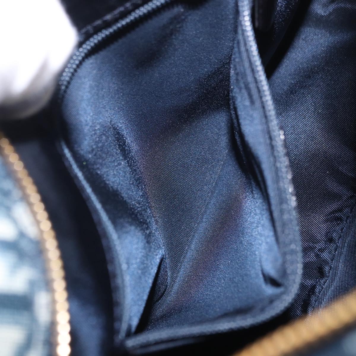 Christian Dior Trotter Canvas Hand Pouch PVC Navy Gold Auth 203041V