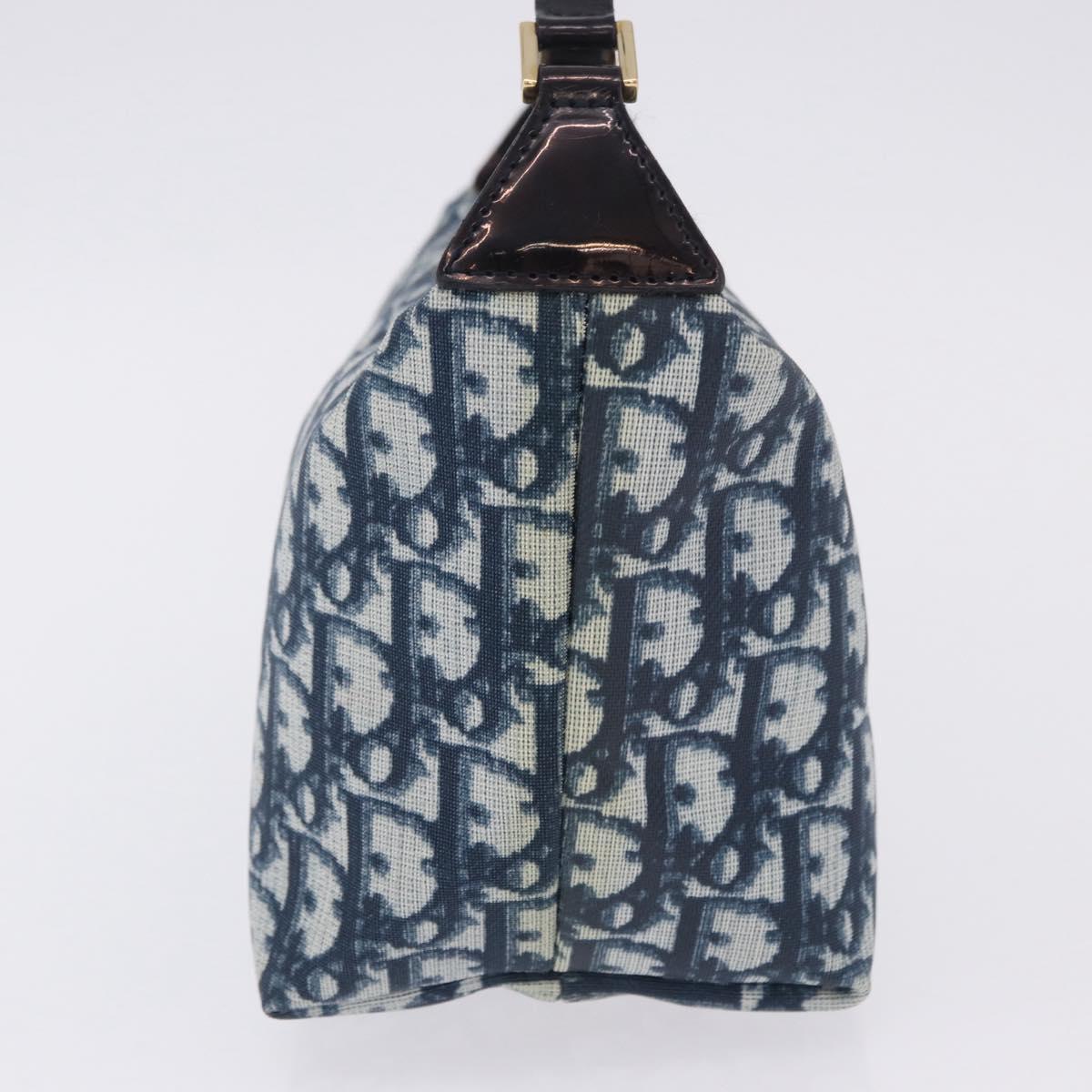 Christian Dior Trotter Canvas Hand Pouch PVC Navy Gold Auth 203041V