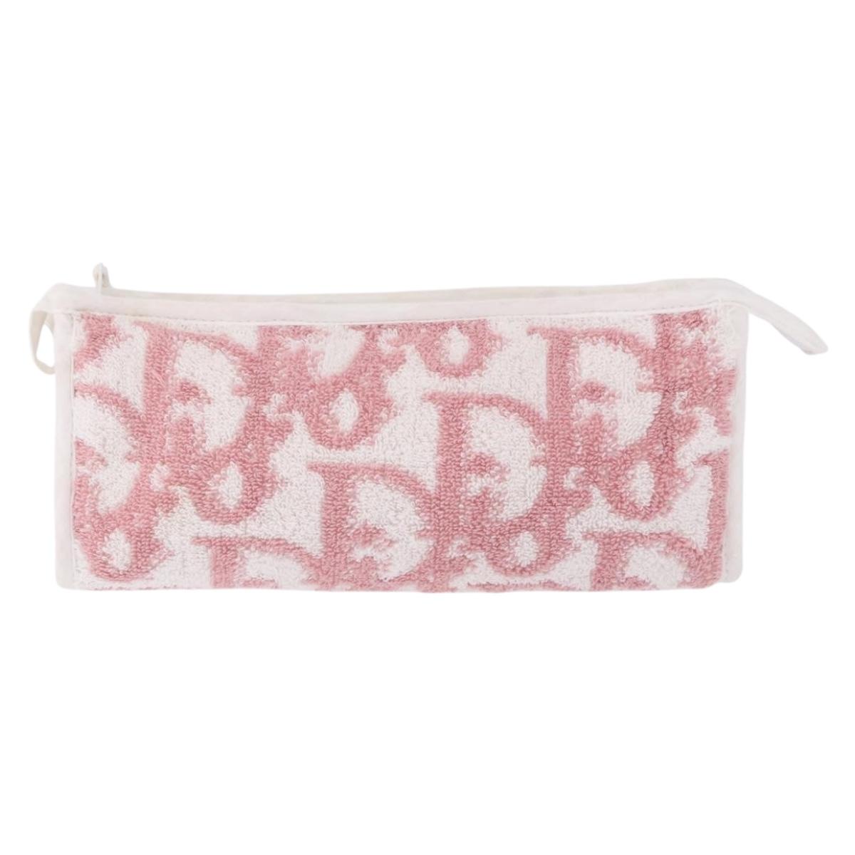 Christian Dior Trotter Canvas Pouch Pile Pink Auth 203042