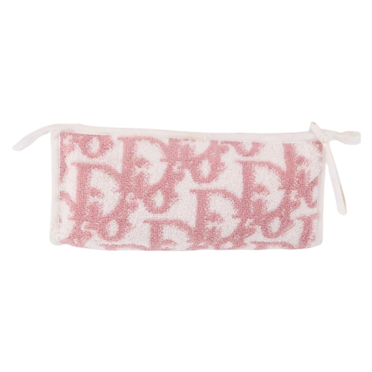 Christian Dior Trotter Canvas Pouch Pile Pink Auth 203042
