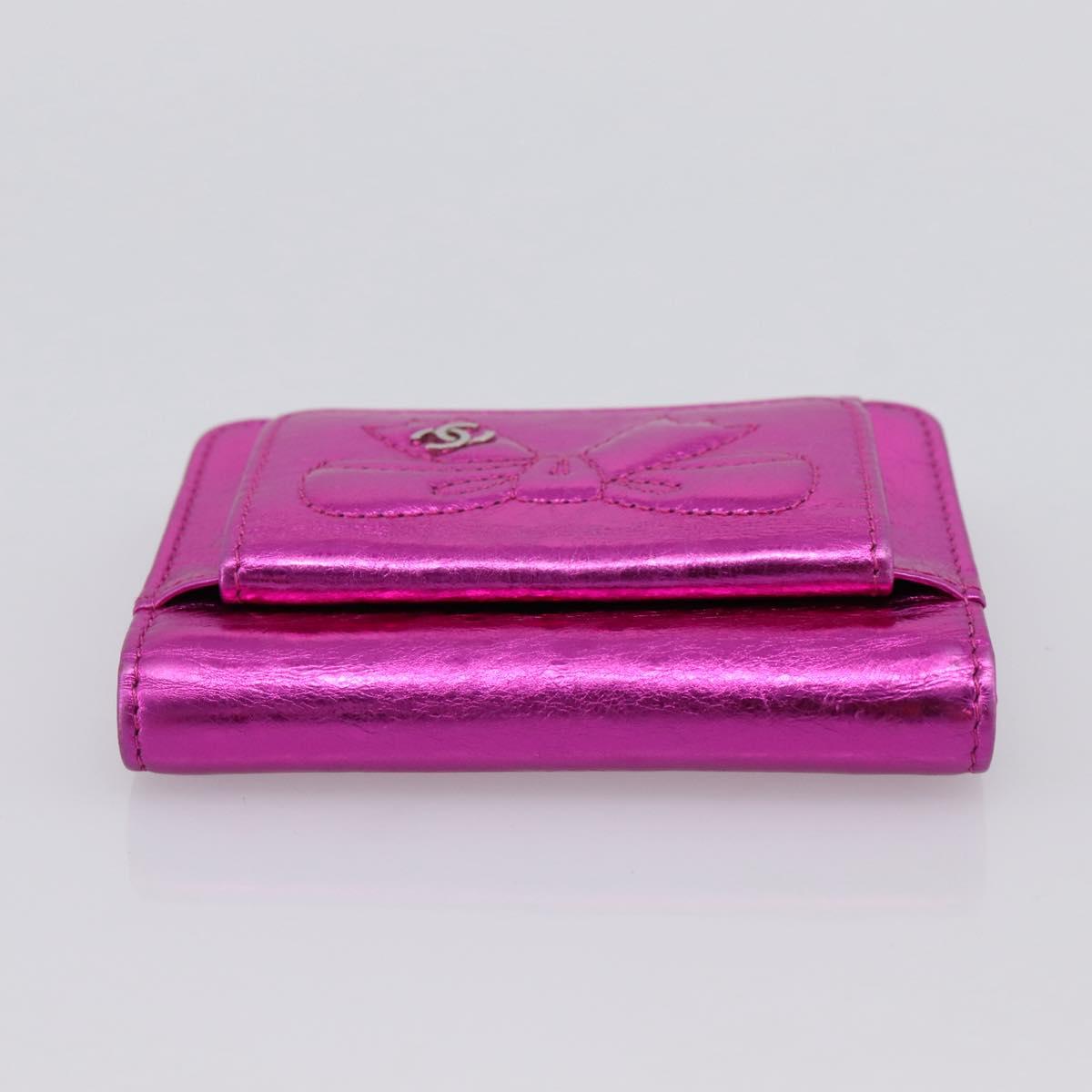 CHANEL Wallet Leather Pink Silver CC Auth 203048V