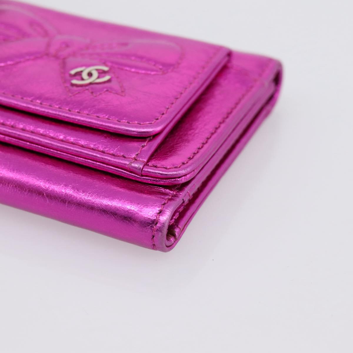 CHANEL Wallet Leather Pink Silver CC Auth 203048V