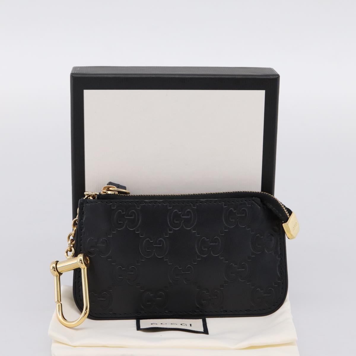 GUCCI GG Canvas Guccissima Coin Purse Leather Black Gold 447964 Auth 203049V