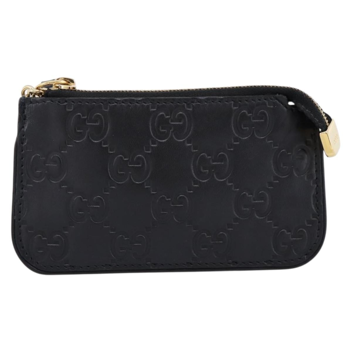 GUCCI GG Canvas Guccissima Coin Purse Leather Black Gold 447964 Auth 203049V