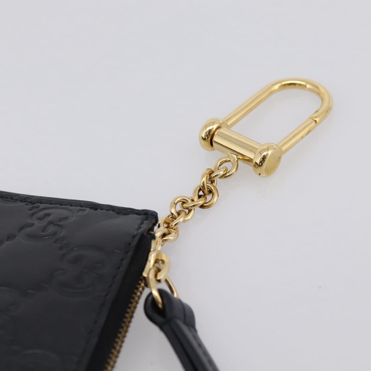 GUCCI GG Canvas Guccissima Coin Purse Leather Black Gold 447964 Auth 203049V