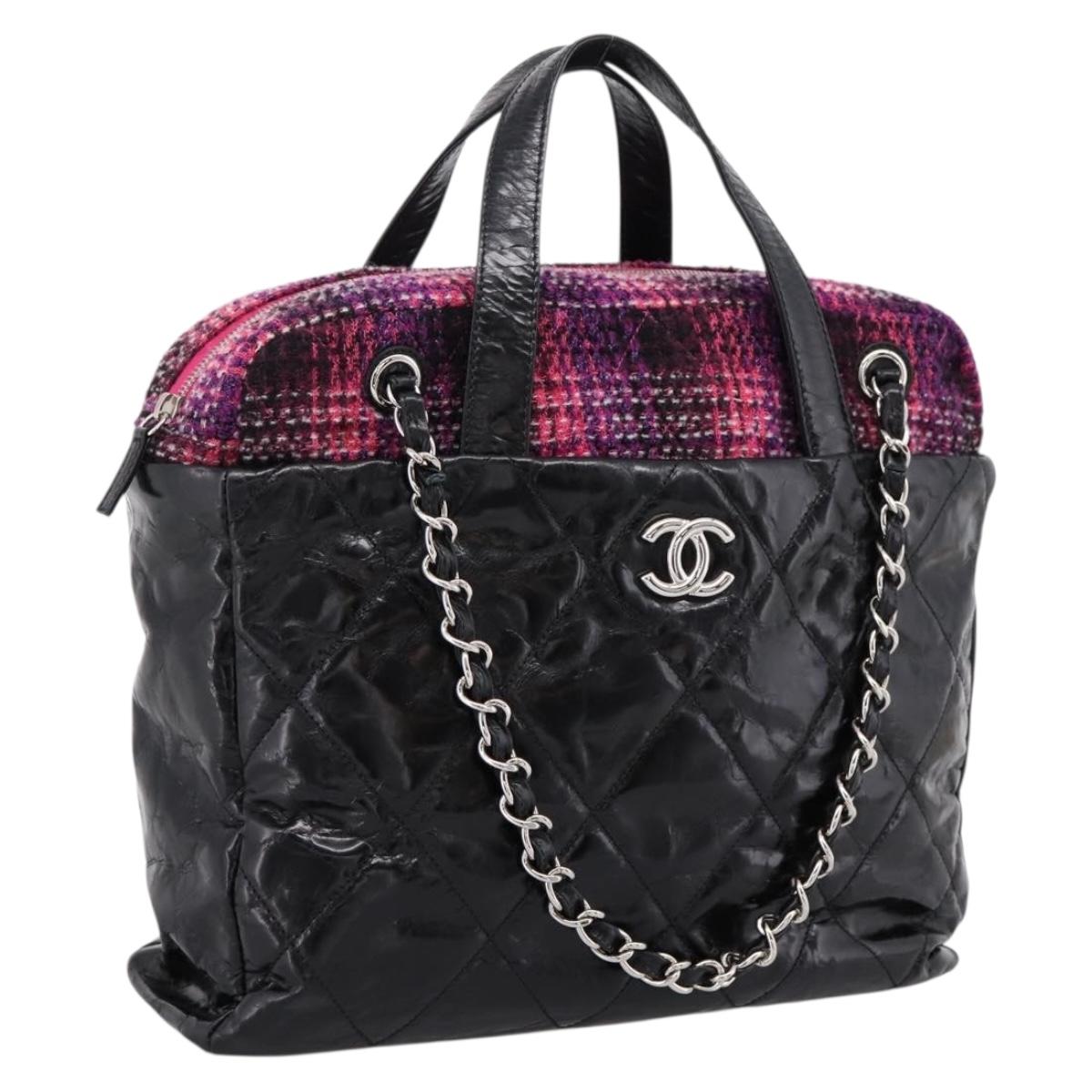 CHANEL Matelasse Hand Bag Calf Skin 2way Black Silver CC Auth 203070M