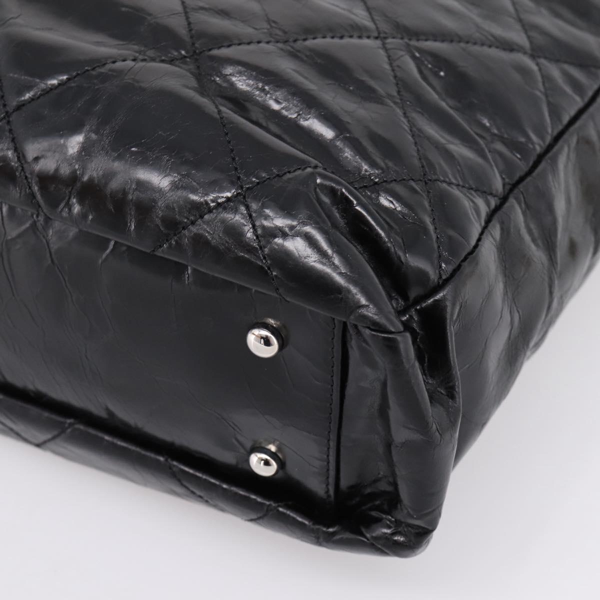 CHANEL Matelasse Hand Bag Calf Skin 2way Black Silver CC Auth 203070M