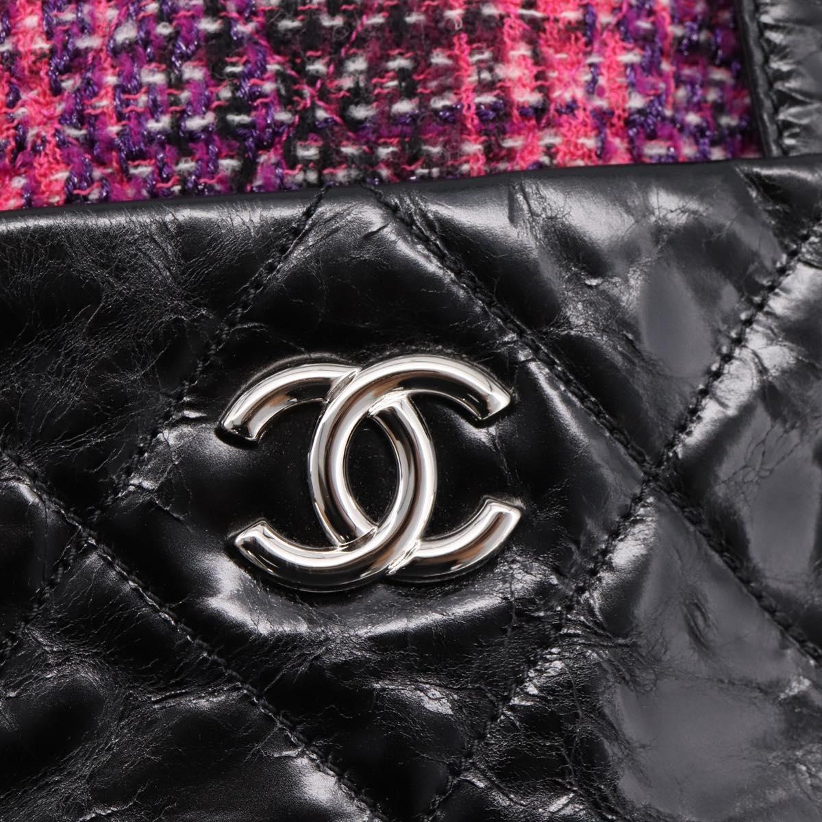 CHANEL Matelasse Hand Bag Calf Skin 2way Black Silver CC Auth 203070M