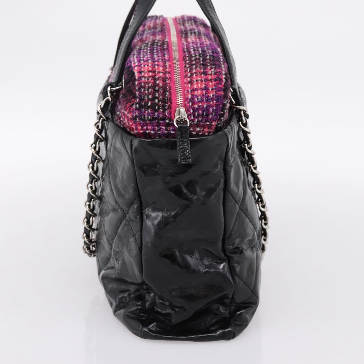 CHANEL Matelasse Hand Bag Calf Skin 2way Black Silver CC Auth 203070M