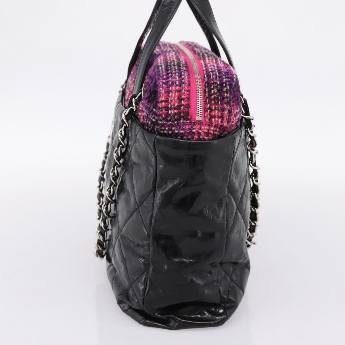 CHANEL Matelasse Hand Bag Calf Skin 2way Black Silver CC Auth 203070M