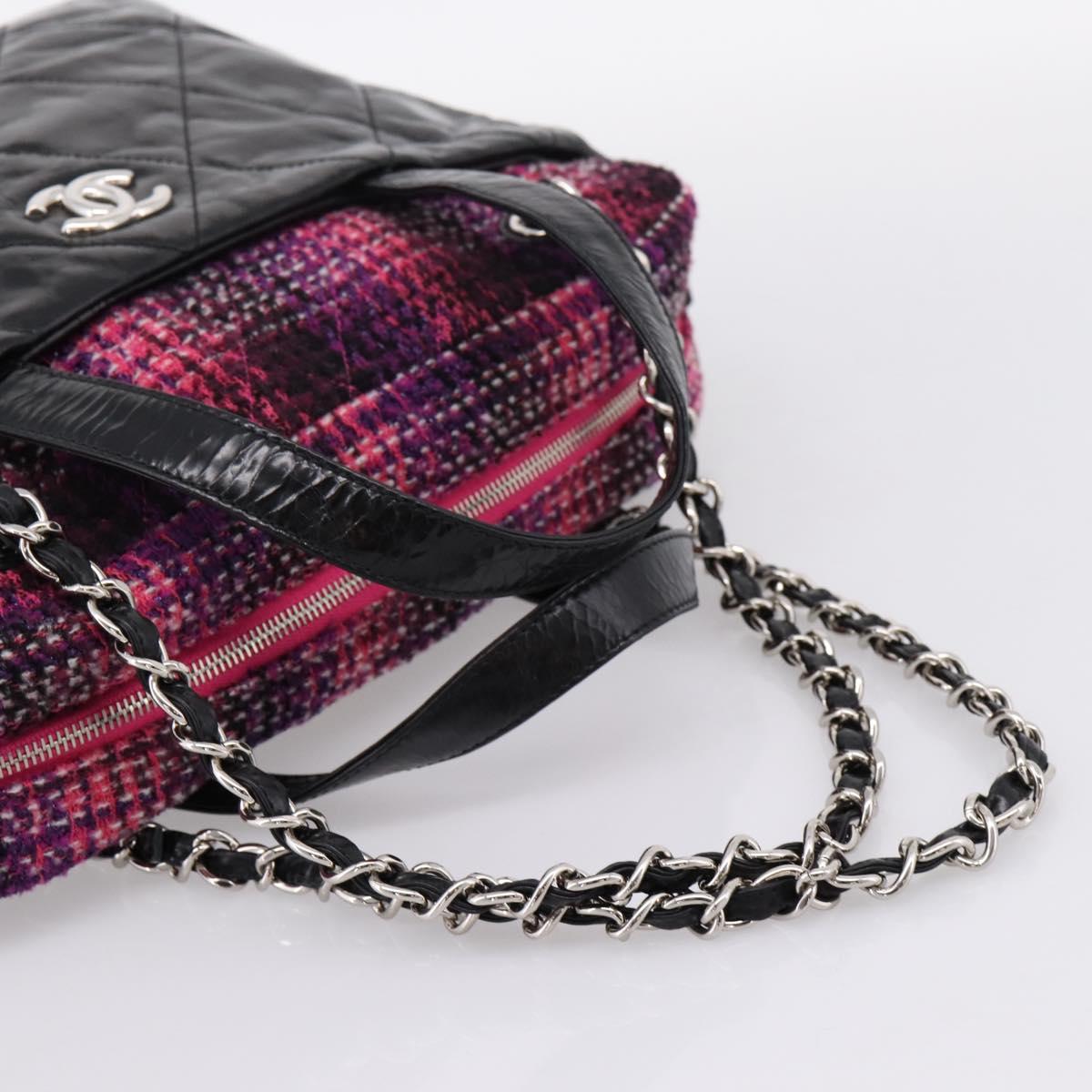 CHANEL Matelasse Hand Bag Calf Skin 2way Black Silver CC Auth 203070M