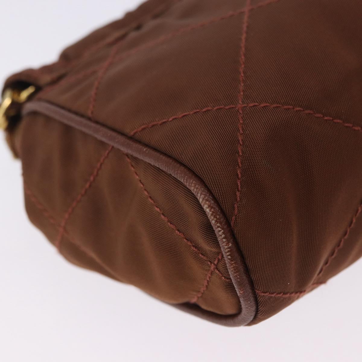 PRADA Chain Shoulder Bag Nylon Brown Gold Tone Auth 203074