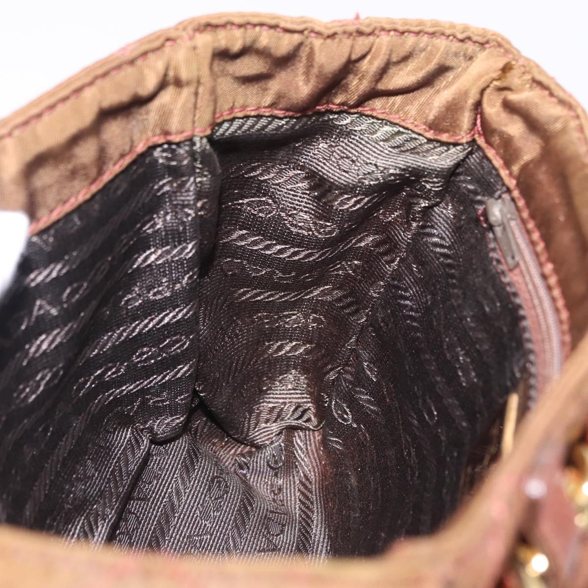 PRADA Chain Shoulder Bag Nylon Brown Gold Tone Auth 203074