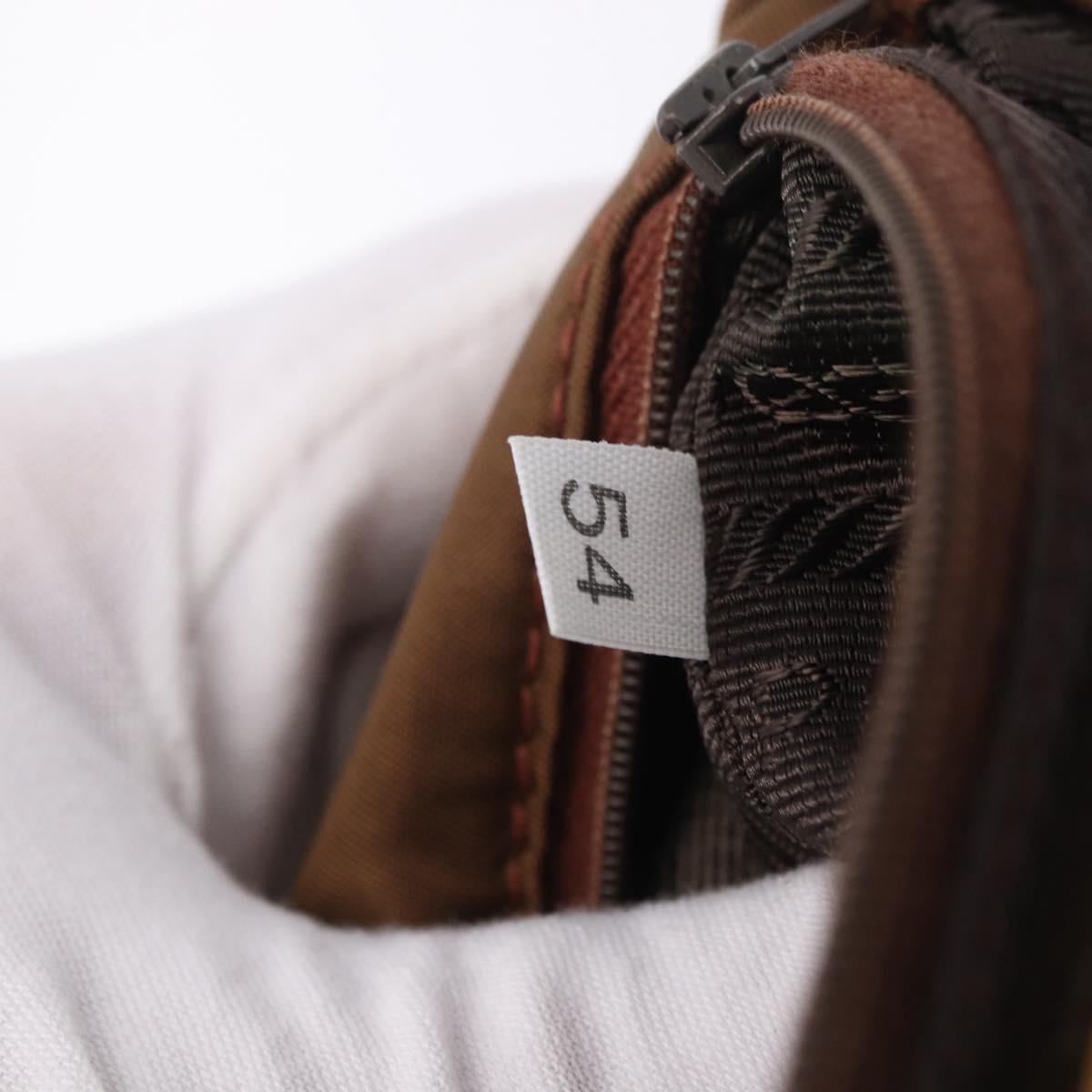 PRADA Chain Shoulder Bag Nylon Brown Gold Tone Auth 203074