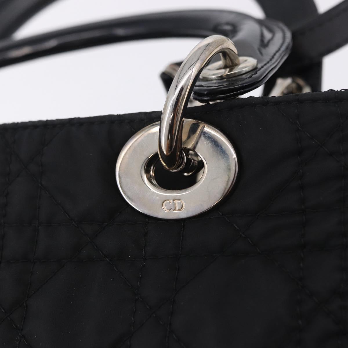 Christian Dior Canage Hand Bag Nylon 2way Black Silver Auth 203075