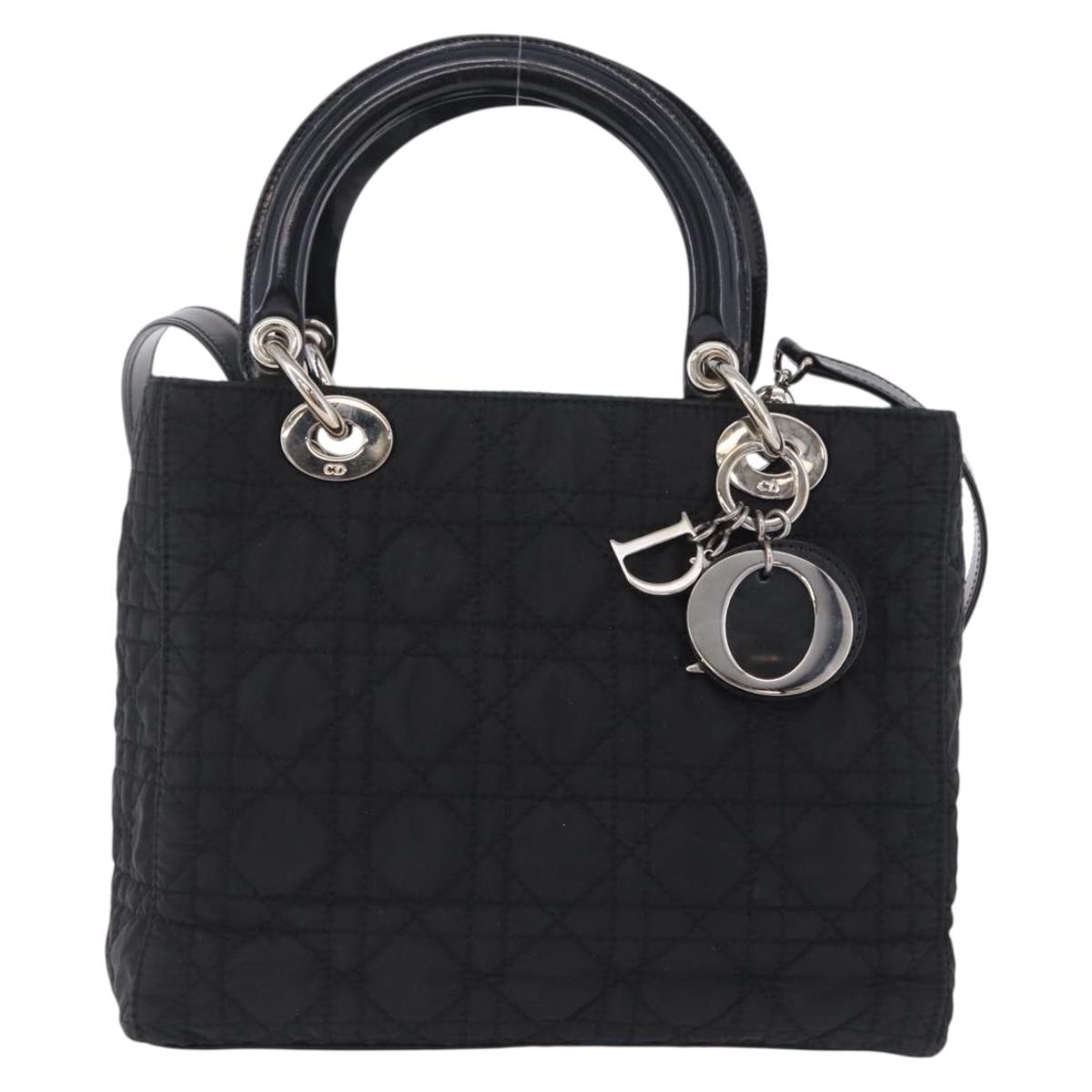 Christian Dior Canage Hand Bag Nylon 2way Black Silver Auth 203075