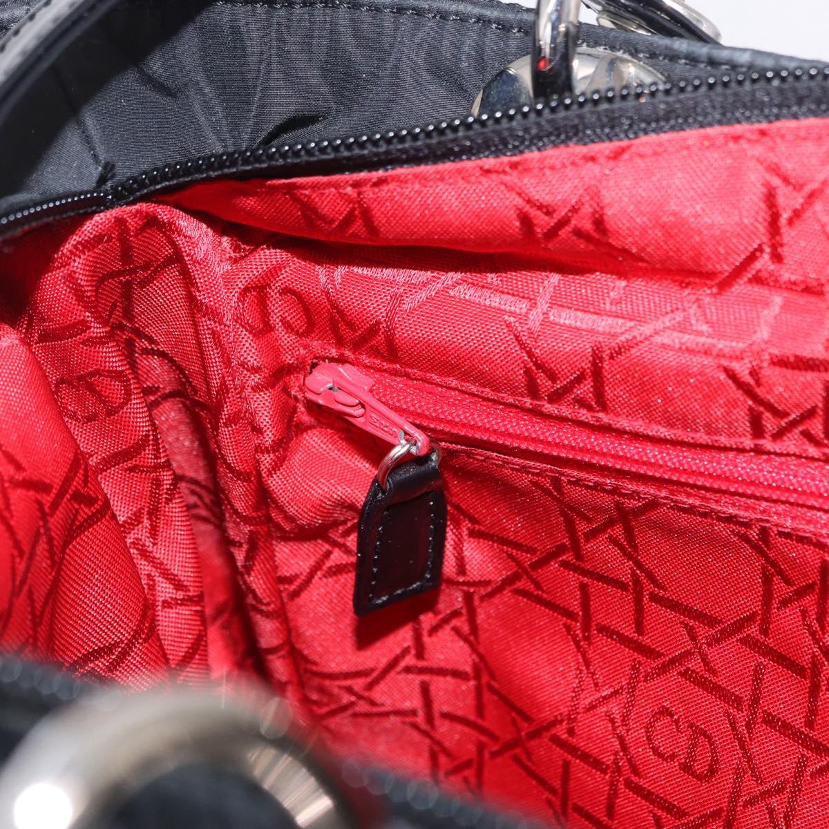 Christian Dior Canage Hand Bag Nylon 2way Black Silver Auth 203075