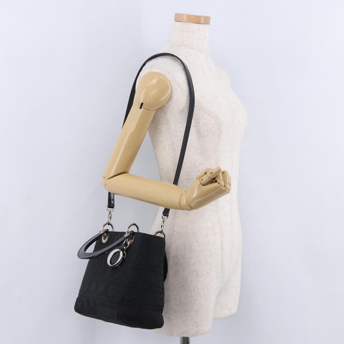 Christian Dior Canage Hand Bag Nylon 2way Black Silver Auth 203075