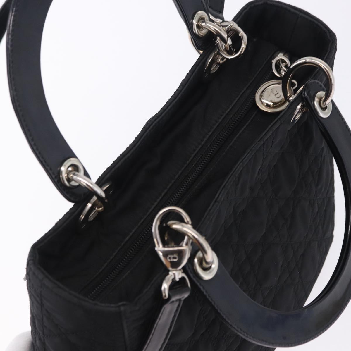Christian Dior Canage Hand Bag Nylon 2way Black Silver Auth 203075