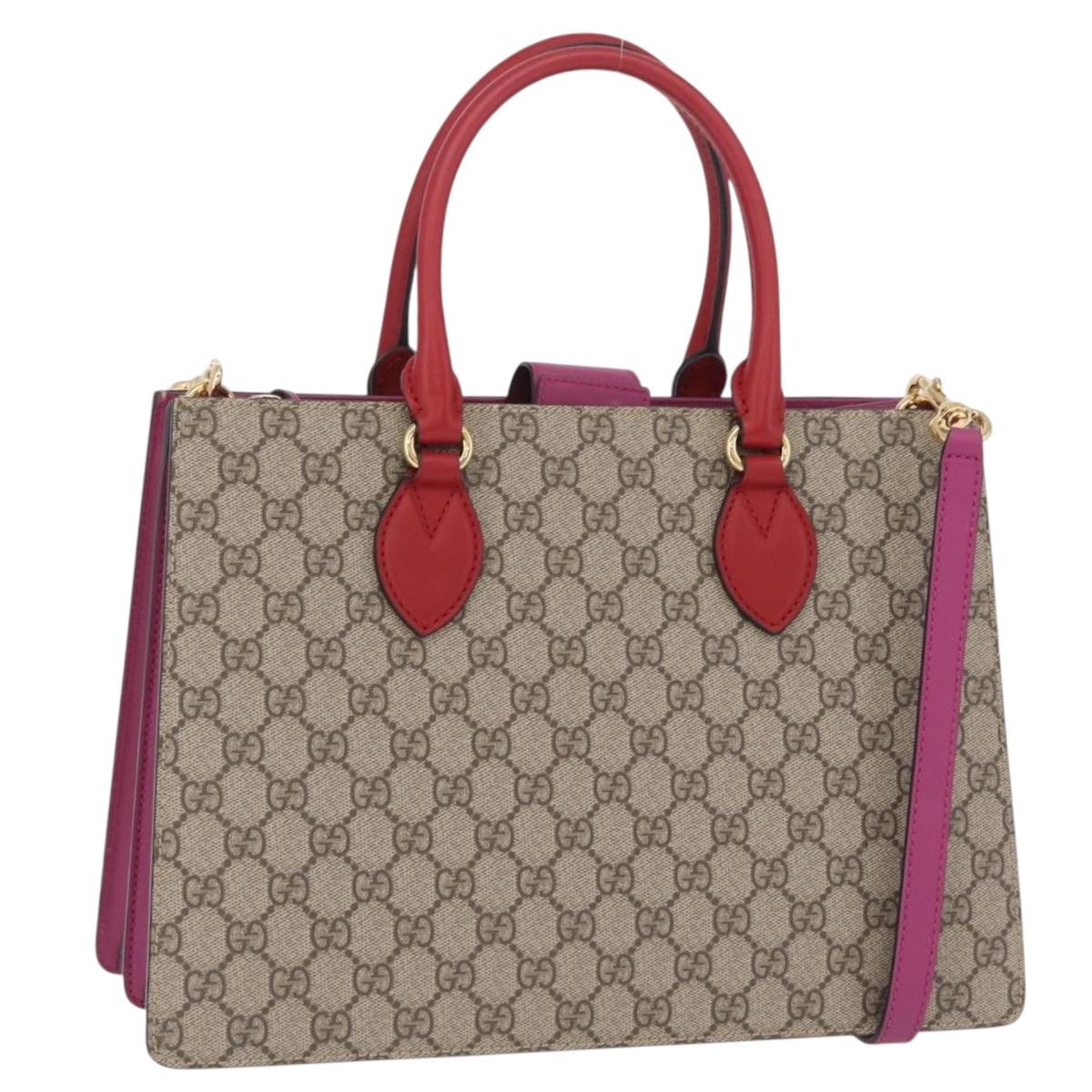 GUCCI GG Supreme Hand Bag PVC 2way Beige Gold 409531 Auth 203076M